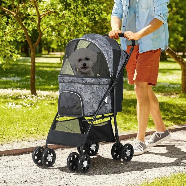 LUCKYERMORE Pet Dog Stroller Folding Carrier 4-Wheel Small Medium Cat Jogger