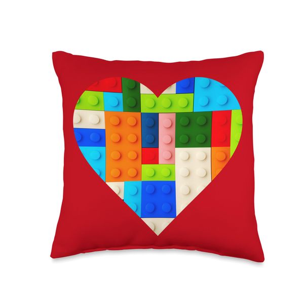 Builder Block Brick Building Heart Valentines Day Boy Toy Throw Pillow