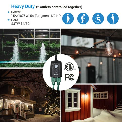 DEWENWILS Outdoor Remote Control Outlet, Weatherproof Wireless Electrical Plug in Light Switches, 7" Extension Cord,15 AMP, 100 FT Range, ETL Listed, 1 Remote 3 Outlets for Lamp/Lights/Fans