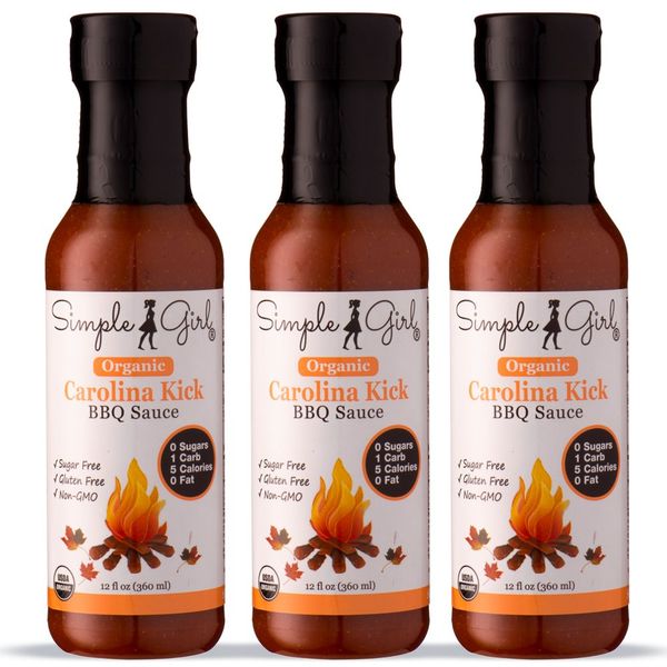 Simple Girl Carolina Style BBQ Sauce - 12oz Sugar Free - Low Calorie - Diabetic/Vegan Friendly - Gluten/Fat/MSG Free - Compatible with Most Diet Plans - 3 Bottles