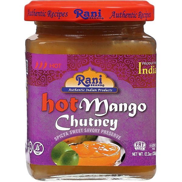 Rani Hot Mango Chutney (Spicy Indian Preserve) 12.3oz (350g) Glass Jar, Ready to eat, Vegan ~ Gluten Free, All Natural, NON-GMO, Kosher