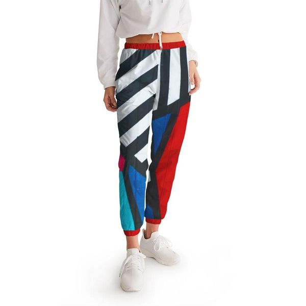 Womens Track Pants - Multicolor Grid Line Graphic Sports Pants - XS