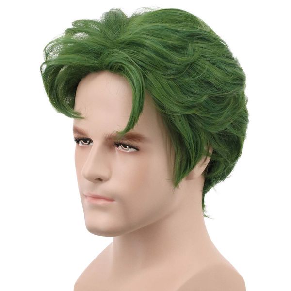 Yuehong Men Short Green Curly Cosplay Wig For Halloween Party Costumes Hair Wigs