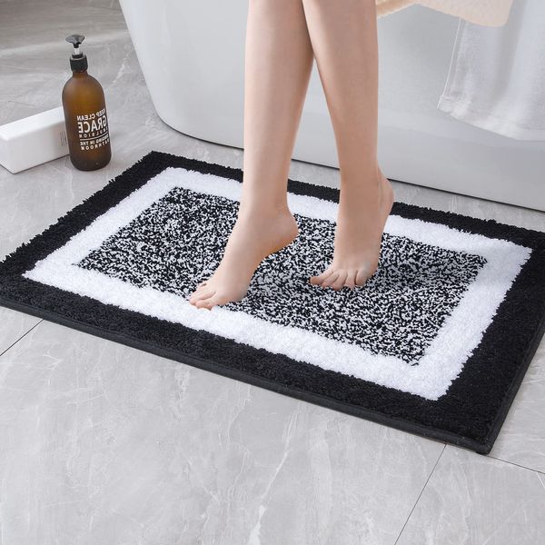 MIULEE Bath Mats Extra Soft Thick Non Slip Bathroom Shower Mat Absorbent Bathroom Rug Door Mat Inside Kitchen Rugs Carpet for Bathroom Bedroom Kitchen Entrance 17x24 Inch 40x60cm Black