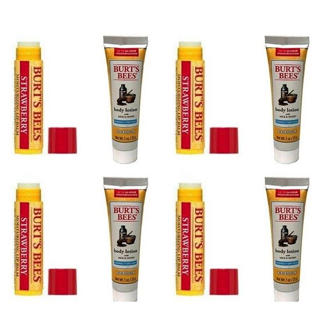 8pc  Burt's Bees Strawberry Lip Balm / Body Lotion (4each)