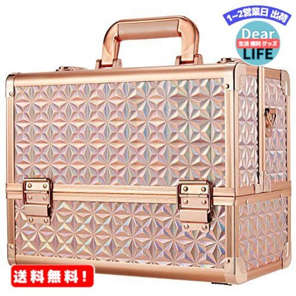 MR:Hapilife Professional Makeup Box, Cosmetic Box, Large Capacity, 6 Trays, Width 37cm, For Nails, Jewelry, Hair Dryer, Accessories, Storage Case with Lock (Gold)