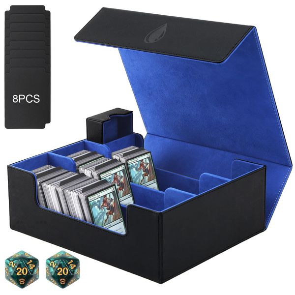 diceevil Card Deck Case For Trading Cards,1750+ Cards Magnetic Closure Game Card Holder Box Card Storage Box Fit for YuGiOh, MTG,TCG and Commander (Black + Blue)