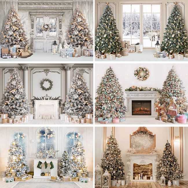 Mocsicka Classic Christmas Interior Room Photography Backdrop White  Christmas Fireplace Photo Background Decorated Xmas Tree Family Kids  Holiday Party