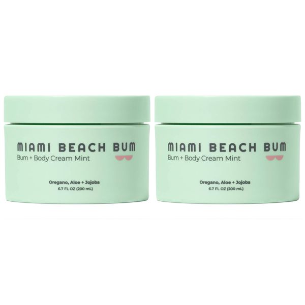 Miami Beach Bum, Bum + Body Cream Mint 6.7oz (2PK), Daily Moisturizer For Total Skin Health, Body Acne Treatment, Razor Bumps, Keratosis Pilaris, Ingrown Hairs, Sunburns, Blemishes & More