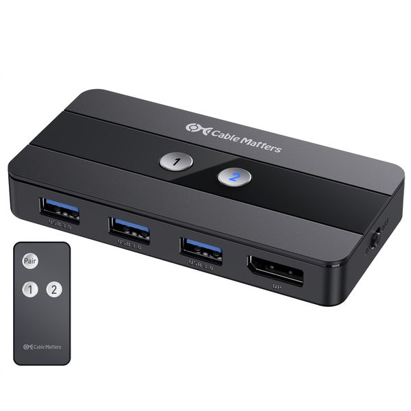 Cable Matters 8K USB 3.0 KVM Switch Displayport 1.4 (Displayport Switch) für 2 Computer mit 8K@60Hz / 4K@120Hz Display Port Video & 3X 5Gbps USB Ports