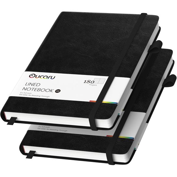 Lined Journal Notebook, 2 Pack, 180 Pages, A5 Journals for Writing, 100 GSM Thic