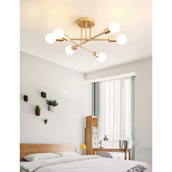 Dellemade Modern Sputnik Chandelier, 6-Light Ceiling Light for Bedroom,Dining Room,Kitchen,Office (Gold)