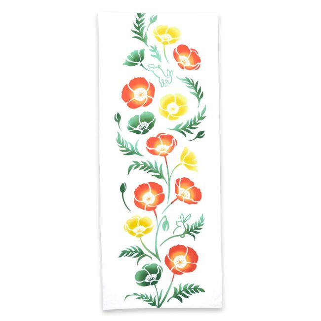 Miyamoto Towel 50215 Miyamoto Tenugui kenema Hand-dyed Tenugui, Love and Poppy, Made in Japan, White, Approx. 13.8 x 35.4 inches (35 x 90 cm)