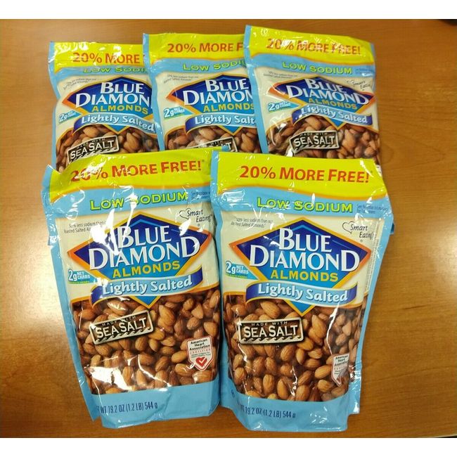 5 Bags: Blue Diamond Almonds, Roasted Salted, 19.2 Ounce Exp. 8/30/24 - 8C