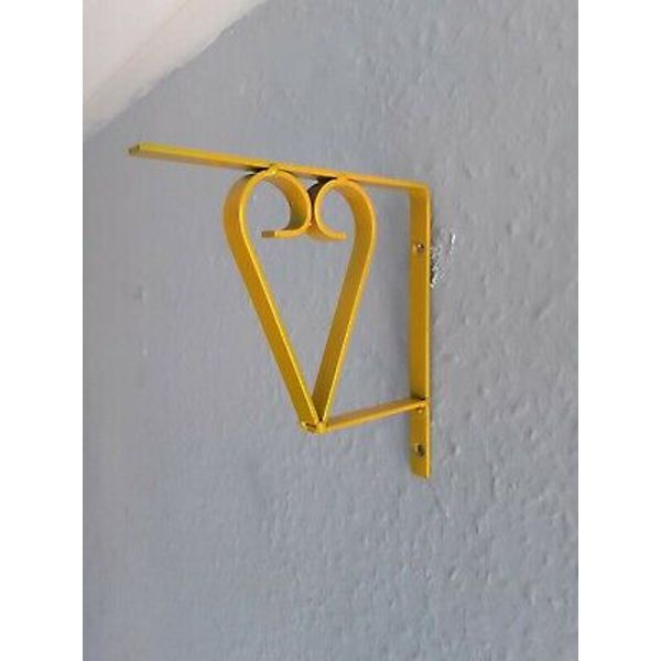 6x Heart Metal Shelf Support Brackets in YELLOW New / Handmade 6" (15cm) x 13mm