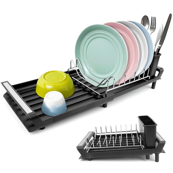 Dish Drainer Dish Drying Rack Expandable Dish Drainer Dish Drying Rack Stainless Steel Dish Drying Rack for Sink Dish Drying Rack Black
