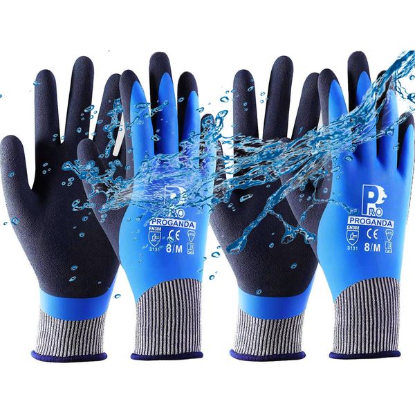 PROGANDA Waterproof Gardening Gloves Superior Grip Coating Durable for Garden Construction Cold Weather Car Cleaning Fishing Multipurpose