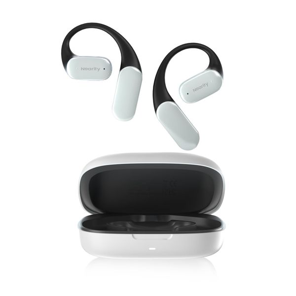 NEARITY Open Ear Bluetooth Headphones,Wireless Earbuds with Deep Bass, Up to 45H Playtime with Charging Case, Ultra Comfort, Dual Connection, Air Conduction, for Phone/Mac, White