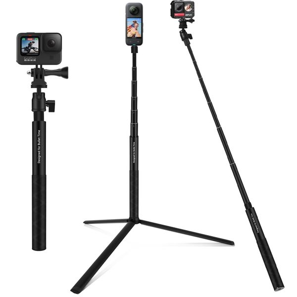 Selfie Stick mit Einbein Stativ für GoPro, Wiseten 130cm Handheld Pole Selfie Stick Monopod für GoPro Hero 12/11/10/9/8/7/6/5 Black Insta360 X3/X4/One XR/RS