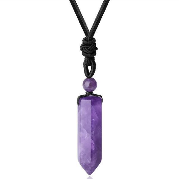 XIANNVXI Amethyst Crystal Necklace for Men Women Crystal Pendant Hexagonal Point Pendant Necklaces Natural Gemstones Adjustable Rope Reiki Women Mens Jewellery Necklace