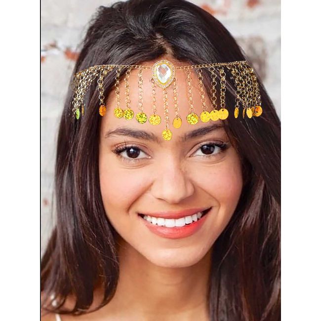 Flayem Kristall Kopf Kette Gold Pailletten Haare Ketten Quaste Kopfstück Rave Party Stirnband Schmuck für Frauen