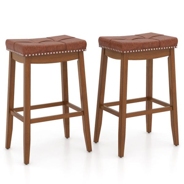 25/29 Inch Set of 2 Upholstered PU Leather Bar Stools with Saddle Seat-29 inches