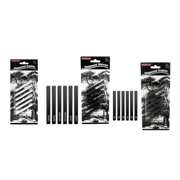 Vokowin 3 Sets Graphite Stick Square Compressed Charcoal Sticks Drawing Pencils Set Charcoal Pencils Charcoal Drawing Art Set for Shading, Sketching Beginners, Drawing Class Kids and Artists (K116-3)