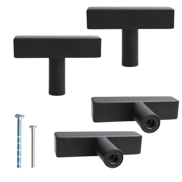 Runseaway 4PCS 2 Inch Black Square Bar Cabinet Knobs, T-Shape Bar Square Knobs, Single Hole Cabinet Knobs, Modern Dresser Drawer Handle Pulls for Closet Cupboard Wardrobe