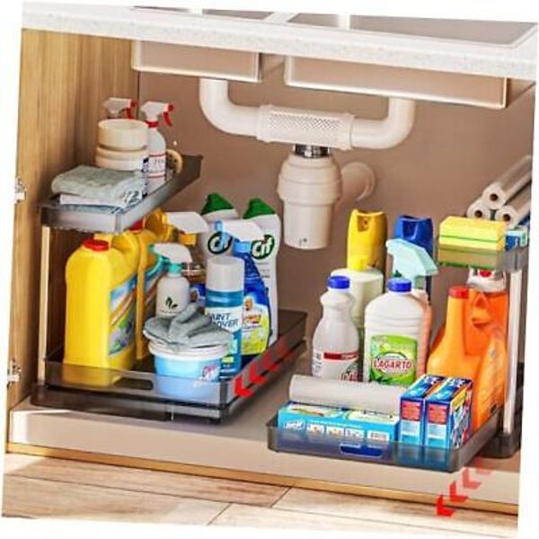 2 Pack Under Sink Organizer, 11.38" Width Pull Out Cabinet Organizer, Slide