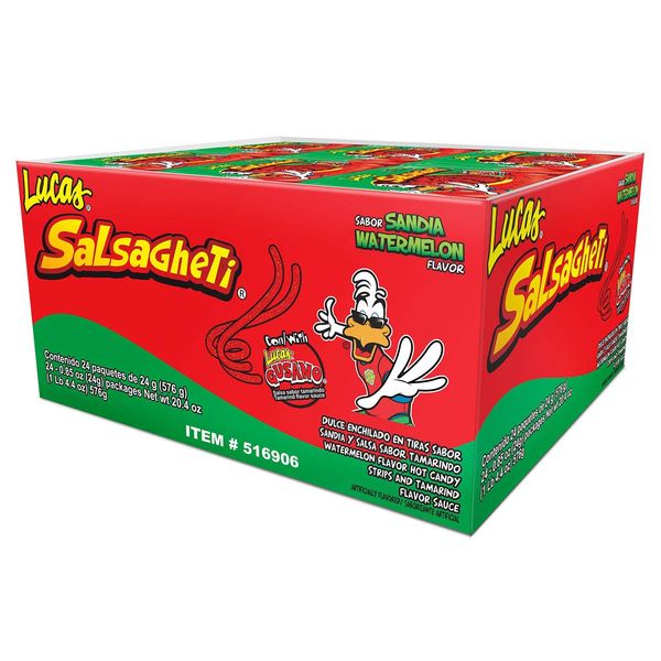 Lucas Salsagheti Watermelon Flavor, 0.85 Ounce, 24 package box