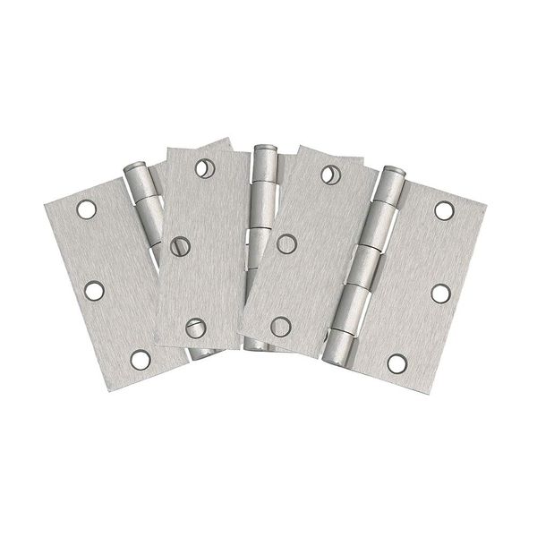 Design House 181479 Square Corner Steel Door Hinge Door Hardware Door Hinges Interior Doors, 3.5" x 3.5", Satin Nickel, 3Pack