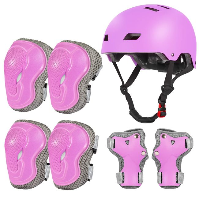 LANOVAGEAR Kids Helmet Protective Gear Set, Kids Bike Helmet Knee Pads Elbow Pads Wrist Guards Age 2-10 Years Boys Girls for Skateboard Scooter Roller Cycling Skating (XS, purple)