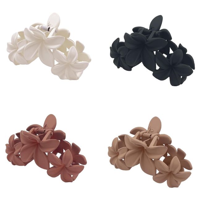 RYMAUP® 4 Stück Mittelgroße Blumen-Krallenklammern, rutschfeste Haarklammern für Dickes, dünnes Haar, große Matte Haarklammern für Damen-Frisuren-Accessoires, neutrale Farben