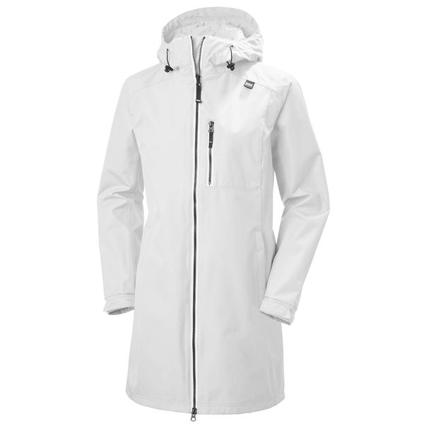 Helly Hansen Women's Long Belfast Waterproof Windproof Breathable Raincoat Jacket with Hood, 001 White, Small