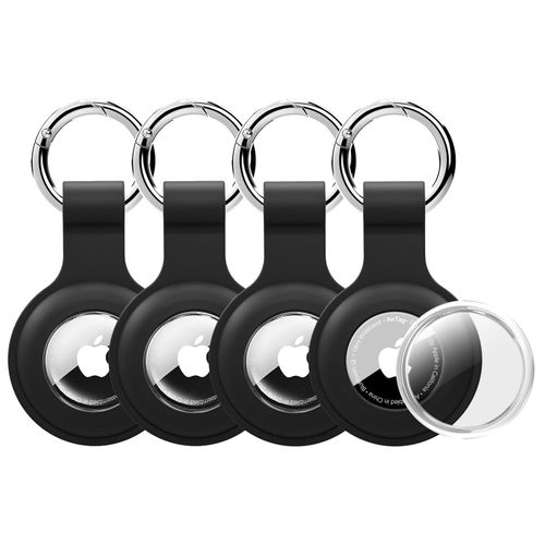 Vsagier Upgrade for Air Tags-4 Pack for Apple for AirTag Holder Case Keychain Full Coverage [Anti-Scratch & PC+Silicone] for Air Tag Key Ring Cases for Bags, Luggages, Black