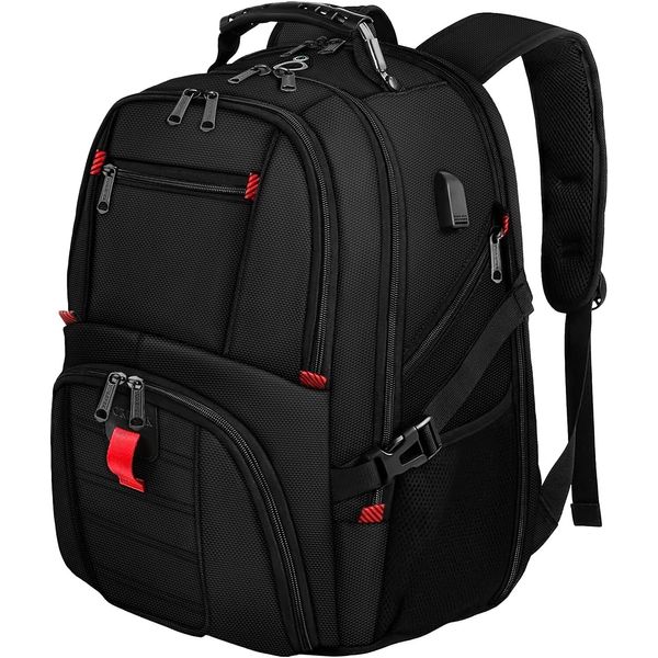 YOREPEK Extra Large Backpack, Fits 17" Laptops, With USB Charging Port, Black