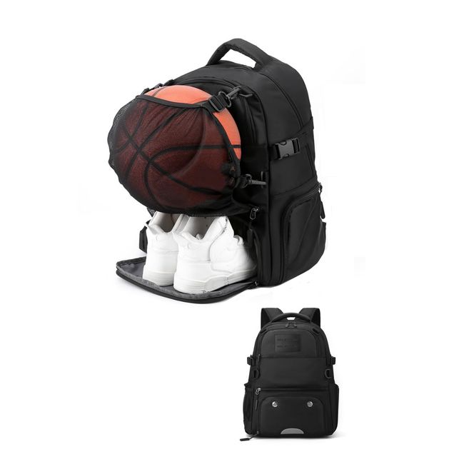 YFFSFDC Basketball Bag, Ball Bag, Backpack, Soccer Pouch Bag, Ball Case, Multi-functional, Large Capacity, Sports Bag for Exercise, School, Business Trips, Travel, (Black)