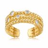Jewlure Gold Coloured Beaded Ring With Oval Cut Crystals, Size Adjustable