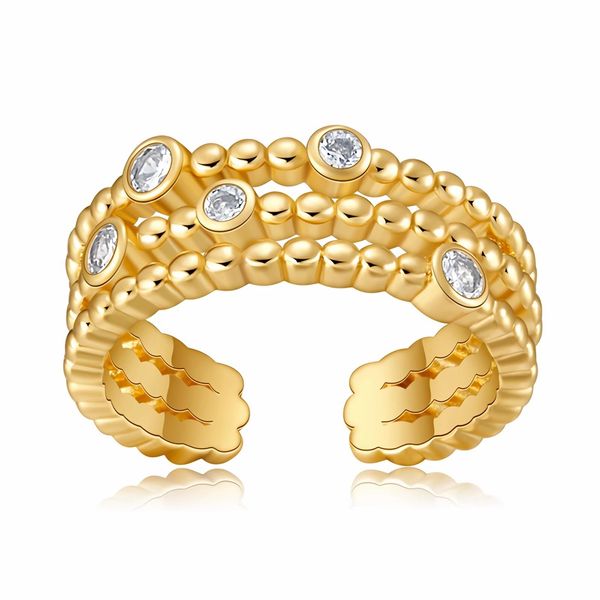 Jewlure Gold Coloured Beaded Ring With Oval Cut Crystals, Size Adjustable