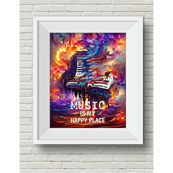 "Music is My Happy Place" PIANO Music ABSTRACT Colorful Wall Art Print UNFRAMED