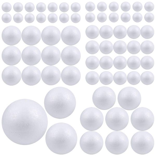 Pllieay 88 Pieces 6 Sizes Christmas White Polystyrene Balls, Polystyrene Shapes, Craft Foam Balls for Crafts, Art, Household, School Projects, Party Decoration