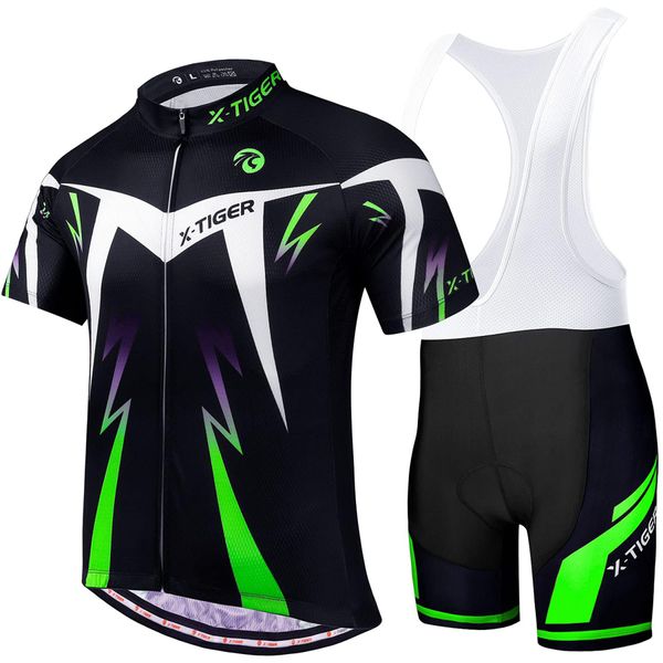 X-TIGER Herren Fahrradtrikot kurzärmliges Set mit 5D-Gel-gepolsterten Shorts Fahrradbekleidung Set für Mountainbikes