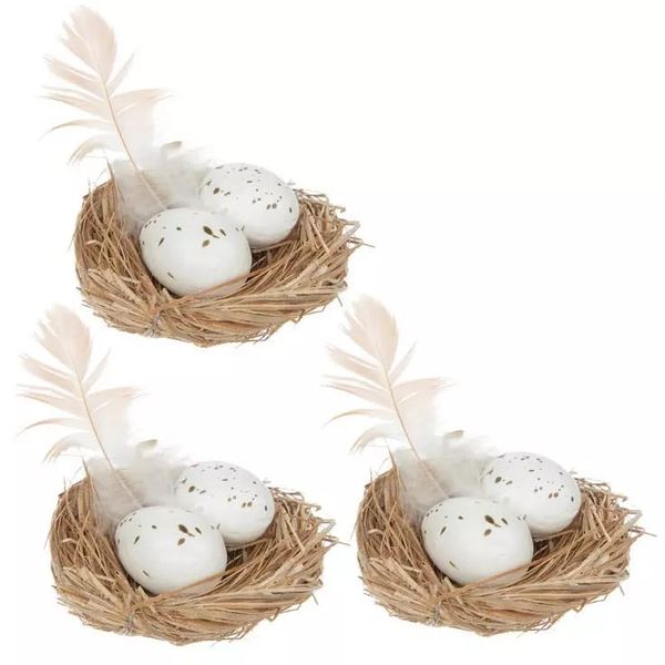 Natural Bird Nests with White Eggs - Small Brown - 3 Pieces