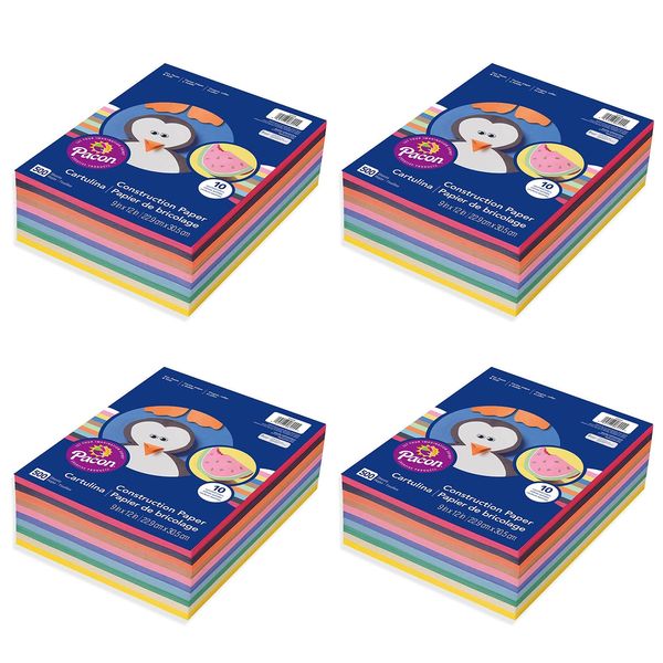 Pacon 9 x 12, 6555 Rainbow Super Value Construction Paper Ream, Assorted, 500 Sheets (4 Pack)