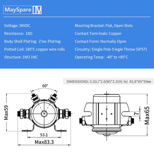 MaySpare 36 Volt ezgo Solenoid, EZGO Electric Golf Car Relay #70 Series Relay Replaces E-Z-Go Electric Golf Cart 27855G01, 11761G1, 27855G02, 31680G1, 3016