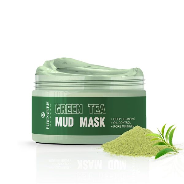 PureNaturis Organic Green Tea Clay Mud Mask - Antioxidant-Rich, Soothing & Deep Cleansing Skincare, Hydrates & Brightens, Anti-Aging, Travel Size 2.8 oz