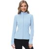 Fleece Jacket Women Lightweight Soft Fleece Athletic Running Track Jackets Slim Fit Workout Jacket with Thumb Holes(Light Blue,Large)