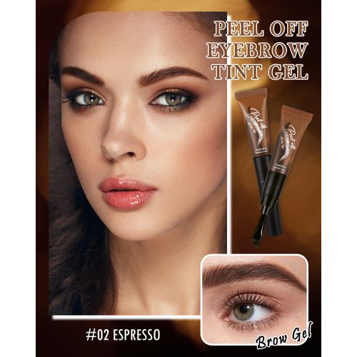 Peel off Eyebrow Tint with Brush, Tattoo Brow Gel Easy Peel off, Waterproof, Smudge-Proof, Brow Gel Lasts up to 3 Days - Natural Brow Stain for Fuller Defined Brows Gift for Women 02 Espresso