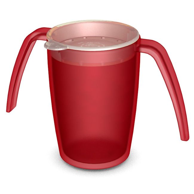 Ornamin two handled mug 220 ml red with drinking lid | ergonomic feeding cup with two handles, firm hold also for shaky hands | drinking aid, cup for the care, feeding cup