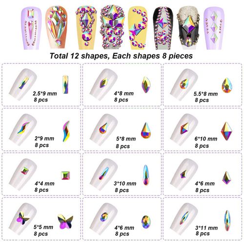 FITDON Nail Rhinestones Set, Multi-shapes Glass Crystal AB Rhinestones & Crystals AB Nail Art Rhinestones & Clear Nail diamond for Nail Decoration DIY Jewel Charms Accessories Supplies